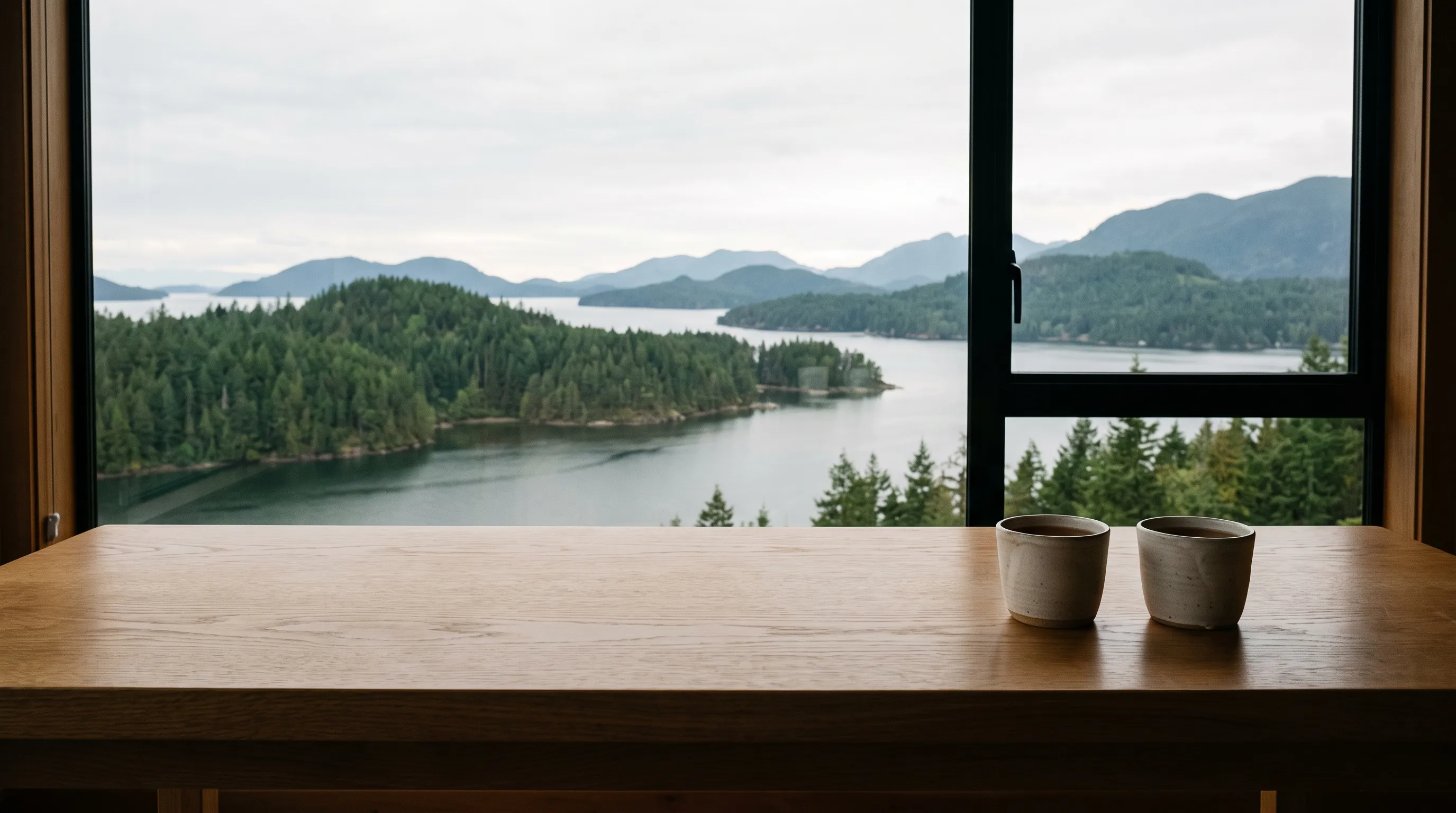 An empty office table with two chairs by a window